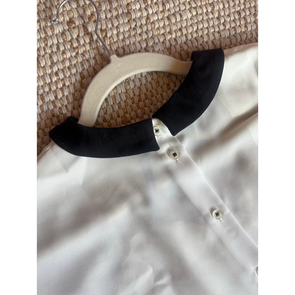 Cop Copine Paris White Blouse with Embroidered Lace Mesh Overlay Collar Top S - Picture 9 of 10